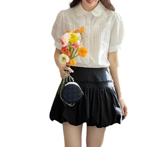 Camisa Blanca con Manga abullonada Texturizada Camisa para bebé Top de Manga Corta Verano-Blanco-S