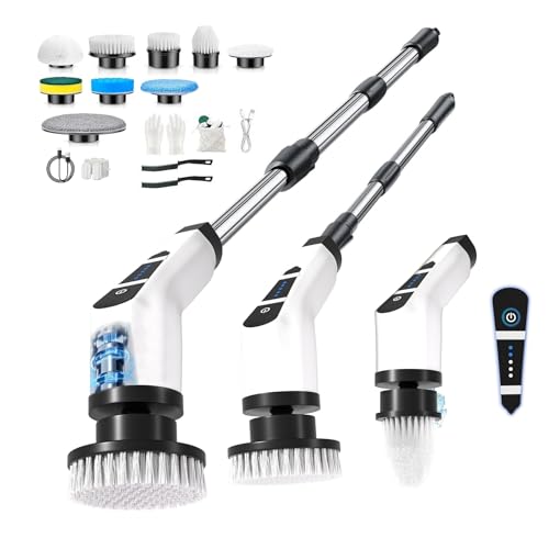 Brosse Rotative Nettoyage Electrique,avec 9 Têtes Interchangeables,Manche Télescopique Ajustable,Rechargeable Brosse Nettoyage Salle de Bainpour La Salle De...