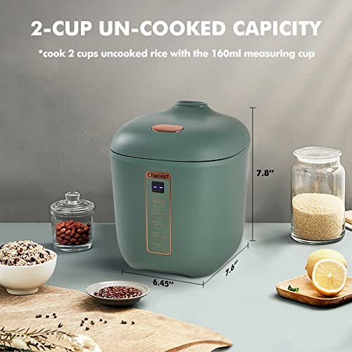 CHACEEF-Mini-Rice-Cooker-2-Cups-Uncooked-12L-Portable-Non-Stick-Smart-Control-Multifunction-Small-Travel-Cooker-with-24-Hours-Timer-Delay-Keep-Warm-Function-Food-Steamer-Green