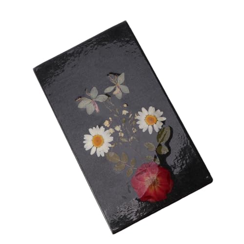 Operitacx Cuaderno Diario Negro Diseño de Flores Secas, Bloc de Notas de Escritura, Tamaño 67, Cuaderno Estético para Hogar, Escuela y Oficina, Papel para Bocetos y Diario de Viaje