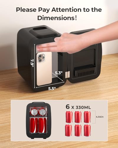 Image of BEICHEN Mini Fridge, 4 Liter /6 Can Portable Refrigerator for Bedroom Office Dorm Car- Fast Cooling, Low Noise, 100-125V AC /5-12V USB Small Compact Refrigerator for Skincare, Food, Drinks(Black)