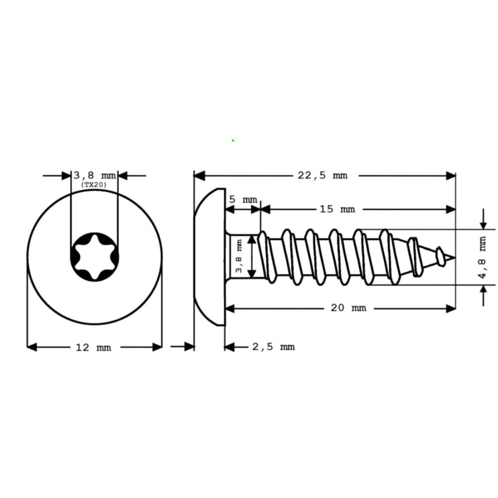 Lot de 100 vis de façade, en acier inoxydable V4A, 4,8 x 20 mm, tête plate Torx T20, blanches + 1 embout
