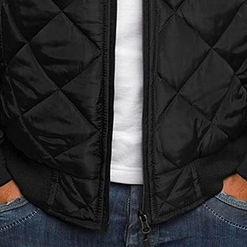 JEsilunmaMY Men's Quilted Jacket Diamond Winter Coat Zip Up Solid Color Bomber Padded Jacket Lightweight Cotton Windbreaker4