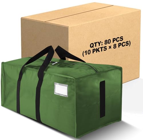 Image of 80 Pack Large Strong Moving Bags with Zippers & Carrying Handles - Water-Resistant - Heavy Duty Storage Tote for Space Saving, Fold Flat, Alternative to Moving Box (Olive Green)