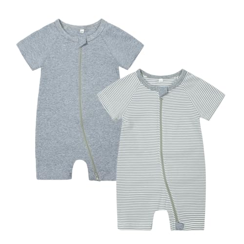 Image of BeiVSlley Infant Baby Boy Girl's 2 Pack Short Sleeve Romper,Unisex Toddler Cotton Jumpsuit Outfits Clothes