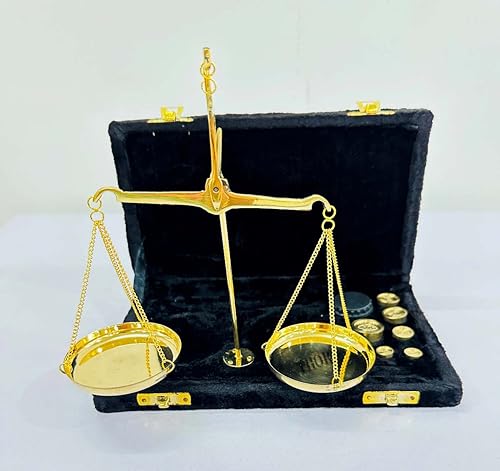 Brass Decorative Weighing Scale Set Golden and volvet Collectible Brass Weight Scale Home Decor Antique Weight Balancing Scale Taraju