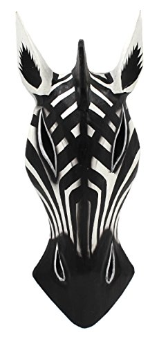 Brick Red Shed Hand Carved Wooden Animal Mask Wall Decor, Traditional Zebra