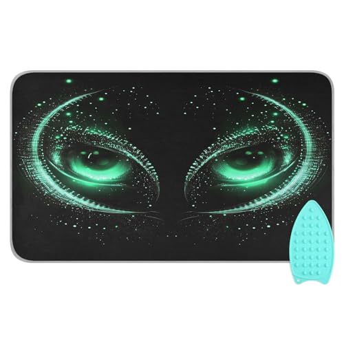 pnyoin Portable Ironing Mat Mesmerizing Green Dark Eyes Travel Ironing Pad with Silicone Iron Rest for Steam Pressing on Tabletop or Bed Heat Resistant Portable Quilting & Travel Blanket