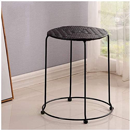 Repose-pieds rond en rotin empilable avec structure en fer forgé durable