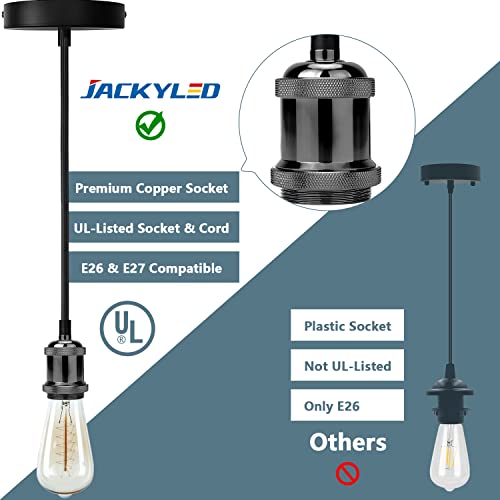 Jackyled Pendant Light Kit Ul Listed Canopy Kit Copper Socket E26 E27 Lampholder Black Woven Fabric Pendant Light Cord Adjustable Ceiling Lighting (Pearl Black) #TOP1