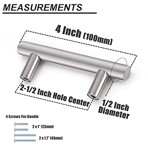 Image of Probrico 12 Pack Brushed Nickel Cabinet Cupboard Pulls 2-1 /2 inch Hole Centers, European T Bar Kitchen Cabine Handle Dresser Knobs Pulls for Bathroom Bedroom, 4 inch Overal Length
