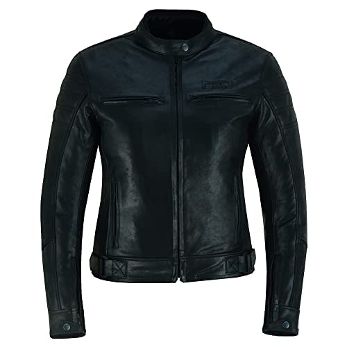 BI ESSE - Chaqueta de piel para moto, estilo vintage, con protecciones extraíbles (mujer) (M, negro), Negro , M Cover