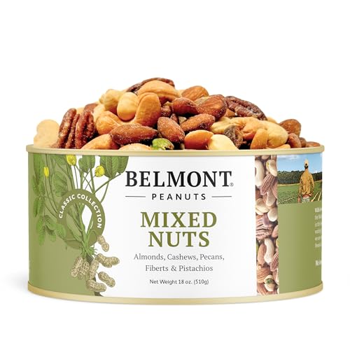 Image of Belmont Peanuts Gourmet Sea-Salted Mixed Nuts, 18 oz (1 Pack) - Cashews, Almonds, Pecans, Filberts, Pistachios - Only 7 Simple Ingredients, No Preservatives - A Premium, Salty, Crunchy Snack