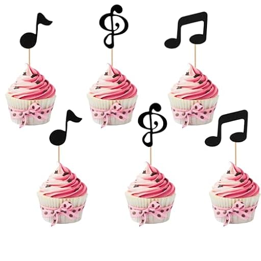 BLMHTWO 24 piezas de notas musicales negras, decoración para tartas de música, símbolo musical con purpurina para cupcakes con temática musical, cumpleaños, baby shower, boda, aniversario, fiesta | Ya disponible en tu tienda friki favorita! En mundofriki.es!