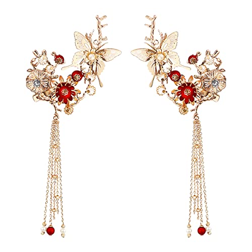 FERCAISH Haarspange mit Schmetterlings-Quaste, klassischer Stil, Perlen-Haarspange, Haarschmuck für...