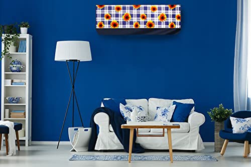 Image of Stylista Split ac cover for indoor and outdoor unit of 1.5 ton ac waterproof and dustproof Blue Plaid and floral pattern