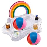【Fácil de usar】 Lindo diseño de nube blanca con forma de arco iris con pelota de playa de 2 piezas con colores brillantes del arco iris Puede usar una bomba de aire de juguete o una bomba de aire manual completamente inflada en poco tiempo. De forma fácil y rápida.