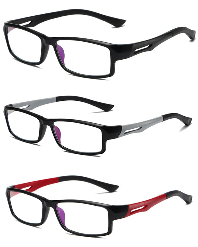 3-Pack TR90 Reading Glasses for Men Women, Rectangle Dual Color Reading Glasses Blue Light Blocking Readers Glasses Black-Grey-Red