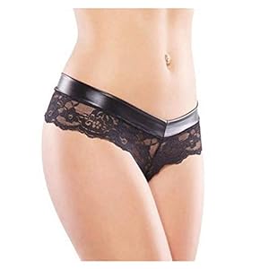 Lingerie Met Strings Sexy Delicate Women Fashion Lace Underpant Underwear Sheer Translucent Tank Lace (Black, XXL)
