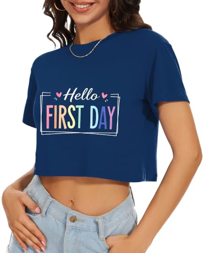 Image of Womens Crop Tops Summer Short Sleeve Round Neck T-Shirts Loose Fit Blouse