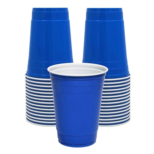 PAMI Blue Plastic Party Cups [Pack of 30]- 16oz Disposable Drinking Glasses- Colored Plastic Glasses For Iced Tea Smoothies Punch Beer Cocktails & Cold Drinks- Beerpong Cups