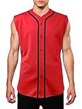 Mens Made in USA Button Down Sleeveless Baseball Jersey Softball Tank Top (Large, Red/Black)