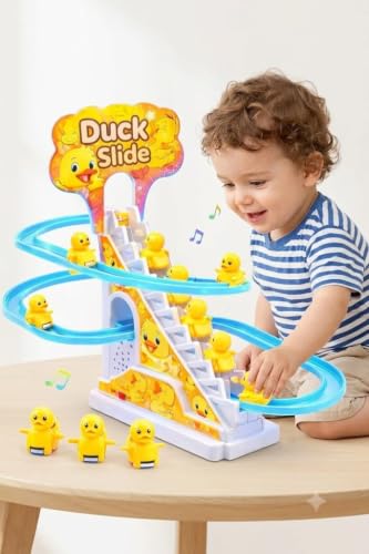 Image of Ducks Toys for Kids - Ducks Chasing Race Slide Game Set - Small Ducks Stair Climbing Toys for Kids, Escalator Toy with Lights and Music - 3 Duck Included (Ducks Slide)