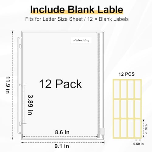KTRIO 12 Pack Binder Pockets, 8.5 x 11 Zipper Pouches for 3 Ring Binders by KTRIO - Used condition - Image 2