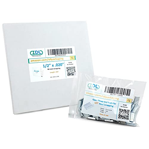 Image of IDL Packaging Refill for Portable 1 /2 inch Steel Strapping Kits for Packaging Strapping - 1 /2 inch x 200' Steel Strapping Coil in Self-Dispensed Cardboard Box and 100 of 1 /2 inch Open Seals