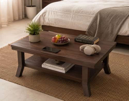 Image of ARWI Creations Royal Plastic Centre Table for Living Room with Storage Shelf, Coffee and Tea Table for Home, Balcony and Garden, Dark Brown, 82.5 x 52.5 x 42.5 cm