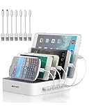MSTJRY Charging Station for Multiple Devices : 5 Port Multi USB-A Charger Stations Multi-Device Organizer Charging Dock Designed for iPhone iPad Cell Phone Tablets (7 Short Cables Included)