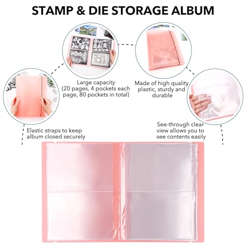 Image of 2 Pack Large Sticker Photo Storage Album, Stamp & Cutting Dies Storage Book Organizer Folder for Cards Storage DIY Scrapbooking Card Making Supplies 20 Pages 80 Pockets / Pack ( Clear + Orange)