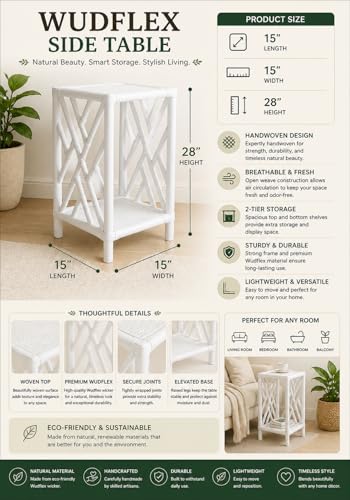 Image of Multi-Purpose Side Table 2-Tier for Living Room, Bedroom & Office - Wooden Top End Table with Storage Shelf, Modern Corner Piece