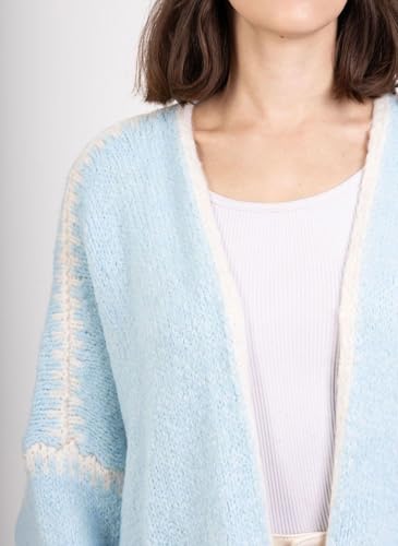 Image of chouyatou Women Fall Open Front Color Block Cardigan Sweater Casual Striped Chunky Knit Oversized Cardigan