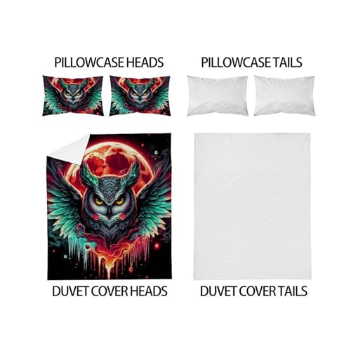 Housse de couette double hibou dessin animé 200x200cm en microfibre