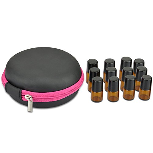 Essential Oil Carrying Case Small Round Essential Oil Travel Storage Case Bag Holder Organizer with 12pcs Roller Bottles (2ml Bottle)