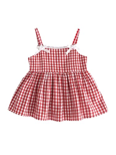 Girl's Preppy Checkered Camisole Tops Lace Bowknot Sleeveless Peplum Tank Top