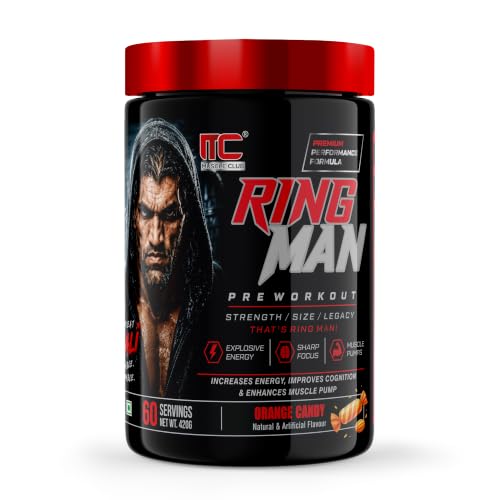 Image of Muscle Club Ring Man Pre Workout Orange Flavour | AMP Powered | By The Great Khali | High Stim Pre workout with 2000mg Beta-Alanine & 200mg Caffeine | Energy & Focus Booster