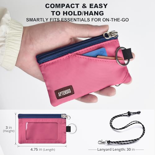 Image of RFID Blocking Travel Wallet with Adjustable Lanyard, Small Nylon Zipper Pouch and Badge Holder for ID, Credit Cards, Cash, Keys, Commuters (Rose Pink)
