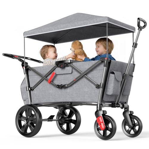 EVER ADVANCED Bollerwagen für 2 Kinder Faltbar mit Dach, Kinderwagen 2x5...