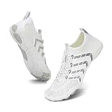 Herren Damen Wasserschuhe Surfschuhe Badeschuhe Schwimmschuh Barfussschuhe Strandschuhe Leicht Dicker Boden Schnell Trocknend rutschfest(Jt Weisse Asche,44 EU)