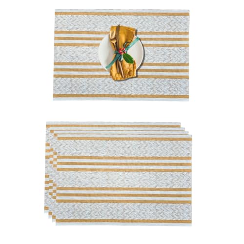 Image of YELONA Placemats for Dining Table - Heat Resistant, Non-Slip & Washable PVC Vinyl Table Mats - Set of 4, 45 x 30 cm (Ivory Beige)