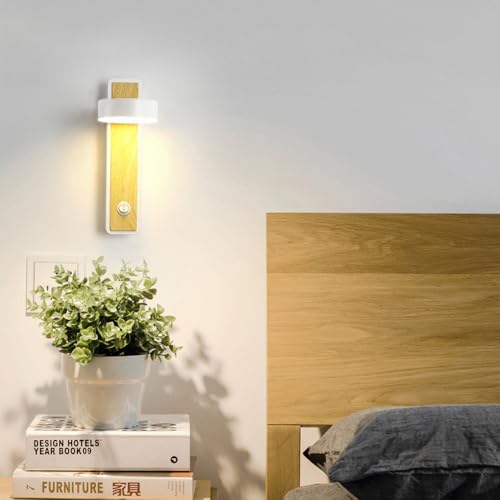 Aplique de pared de metal con acabado de madera para lectura 4