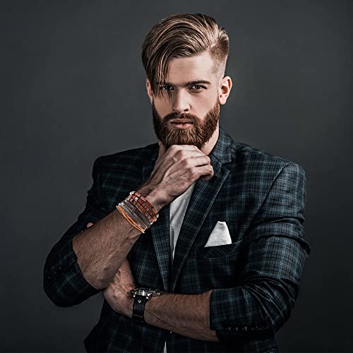 Yolev 5 Stück Lederarmband Herren Wickelarmbänder für Männer Frauen Hanfseil Holzperlen Ethnisches Tribal Armband Goth Bracelet Men Geflochten Breites Armbänder Set Herrenarmbänder