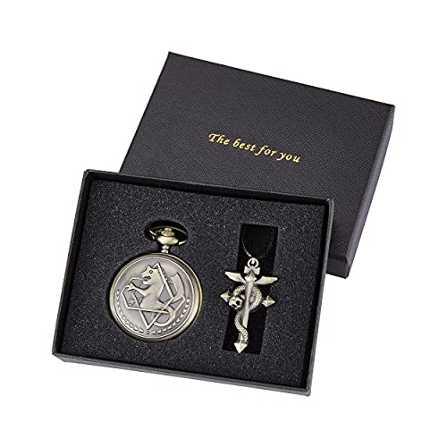 Tiong Pocket Watch Fullmetal Alchemist Anime With Chain For Cosplay Pendant Accessories With Gifts Box(Brown) #TOP1