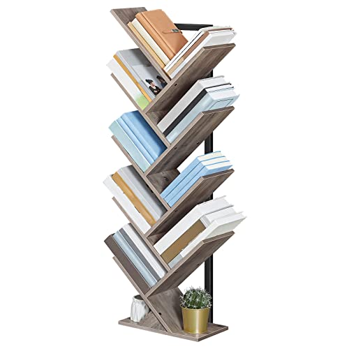HOOBRO Bücherregal, Standregal mit 9 Ebenen, Holz DVD Regal, in Baumform, Metallgestell, für Wohnzimmer, Arbeitszimmer, Kinderzimmer… – Ansicht 8