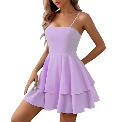 BNGD Women's Backless Bow Tie Spaghetti Strap Mini Dress Sexy Club Party Dresses(Small,Light Purple)