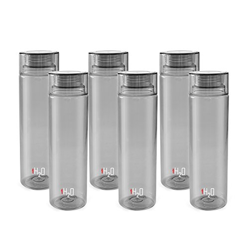 Cello H2O Unbreakable Premium Edition Plastic Bottle, 1 Litre, Set of 6, Grey