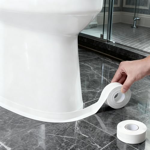 Image of Dstorelhp 2PCS Caulk Tape for Bath & Kitchen, White, 1.5 inch x 10.5Ft | Waterproof, Self Adhesive, Peel and Stick, For Countertop Bathroom Toilet Bathtub Sink Shower Wall Trim, Easy to Install