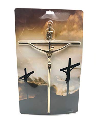 Crucifixo de Metal Dourado Parede Pequeno 19 cm